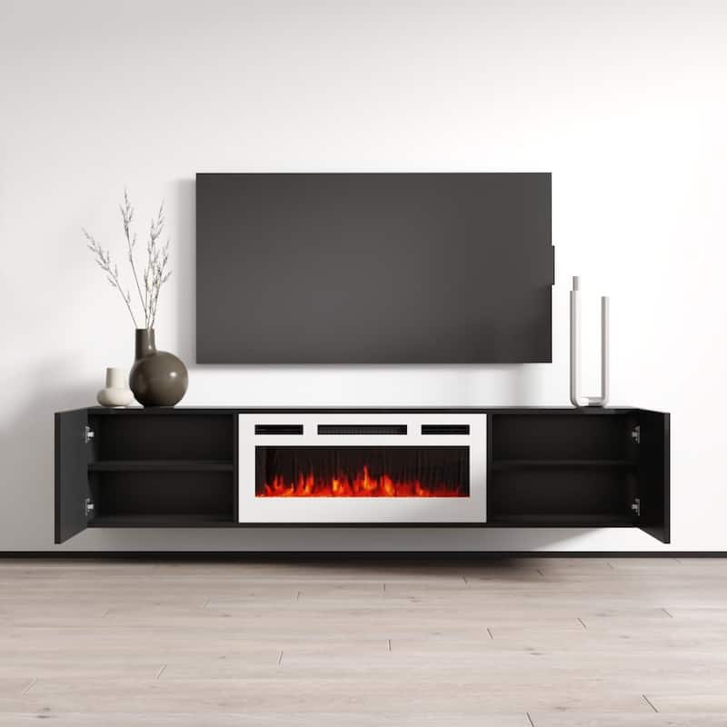 Cali WHEF Wall Mounted Electric Fireplace Modern 72" TV Stand On
